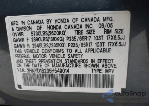 2005 Acura Mdx z USA, uszkodzony, nr VIN 2HNYD18235H549014